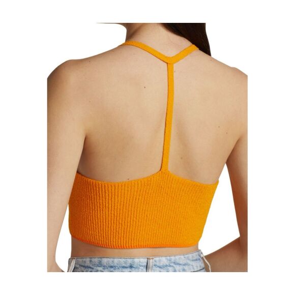 RAG & BONE SOLEIL STRETCH RIBBED cropped top DEEP YELLOW cotton blend sz L - Picture 2 of 7